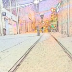 Los raíles de un tranvía a medio camino